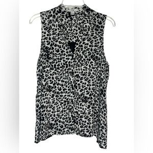 XXI Leopard Black White Sleeveless‎ Asymmetrical Womens Large Top Sheer Back